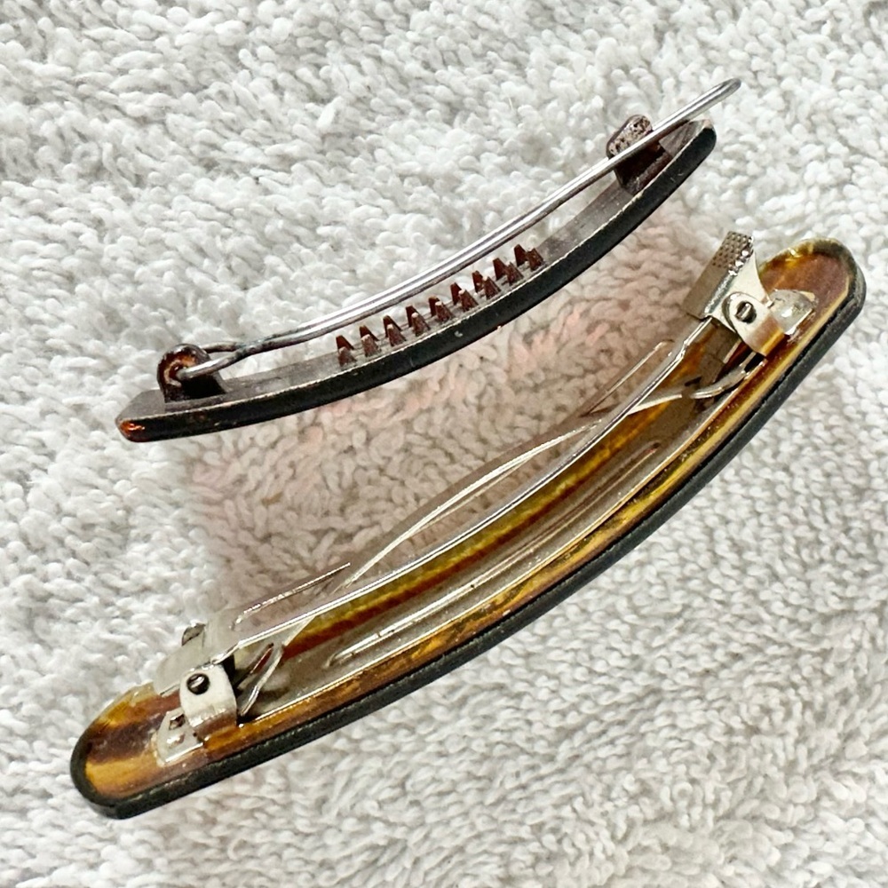 Vintage Brown & Gold Hair Barrettes - Picture 8 of 11